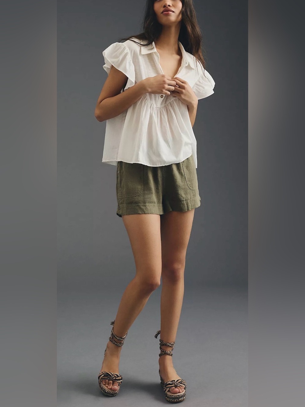Pilcro Flutter-Sleeve Babydoll Top. Size M